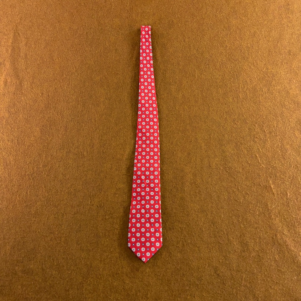 Robert Jensen Mens OS Red Geometric Floral Silk Hand Sewn Italy Necktie New